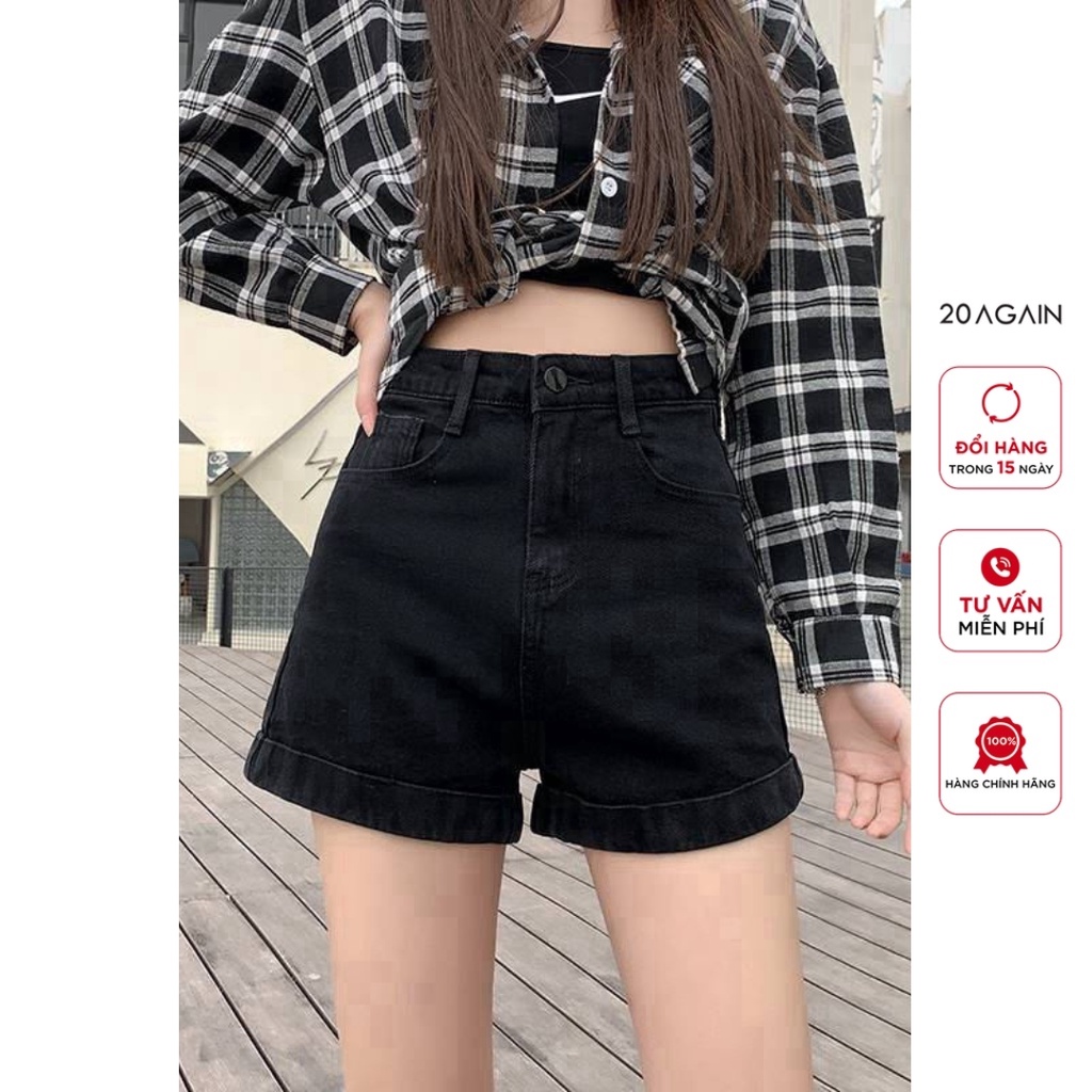 Quần short jeans 20AGAIN, thiết kế gấp gấu trẻ trung, basic SJW2037