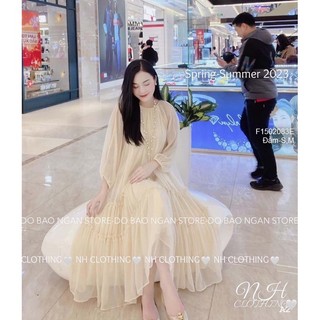Đầm maxi tơ nhũ tầng dáng suông cổ tròn sang chảnh!