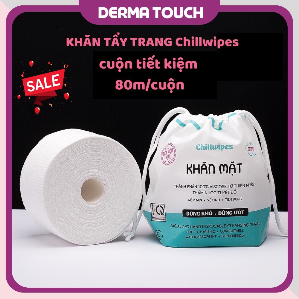 Khăn mặt khô Chillwipes cuộn 80 khăn dùng 1 lần lau khô, lau ướt - Giấy lau mặt dùng một lần