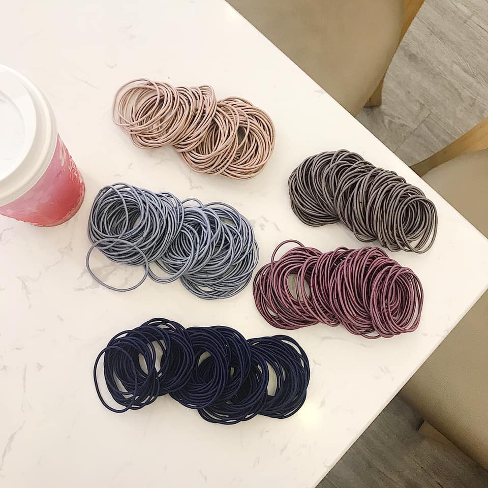 Set 50 Dây Chun Buộc Tóc Trơn Dựng Túi Zip Mix Màu