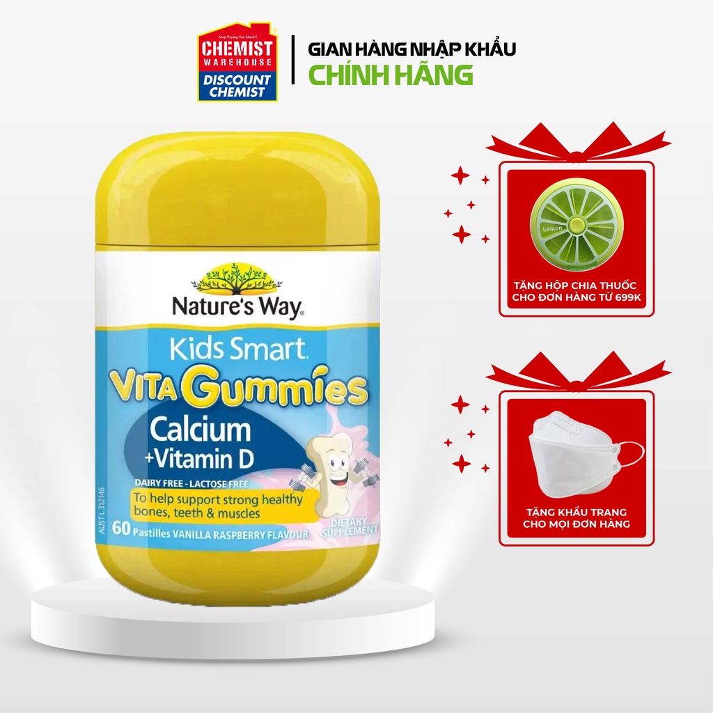 Kẹo mềm Nature's Way Vita Gummies Calcium + Vitamin D 60 viên ủa Úc bổ sung canxi và vitamin D cho trẻ