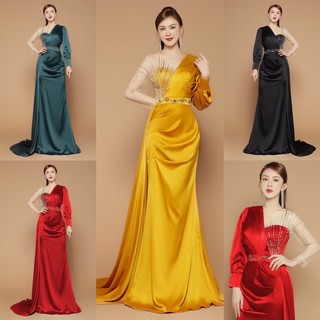 Đầm dạ hội tay dài phối lưới đính kim sa. Hàng TK
