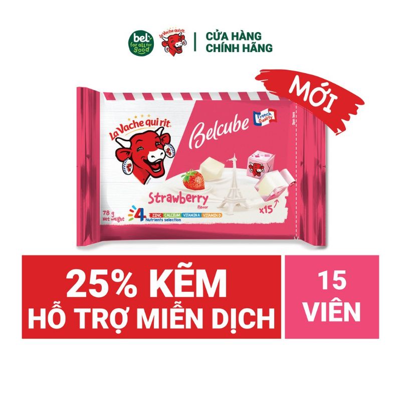 Phomai viên vuông hộp 15 viên vị vani, dâu, socola