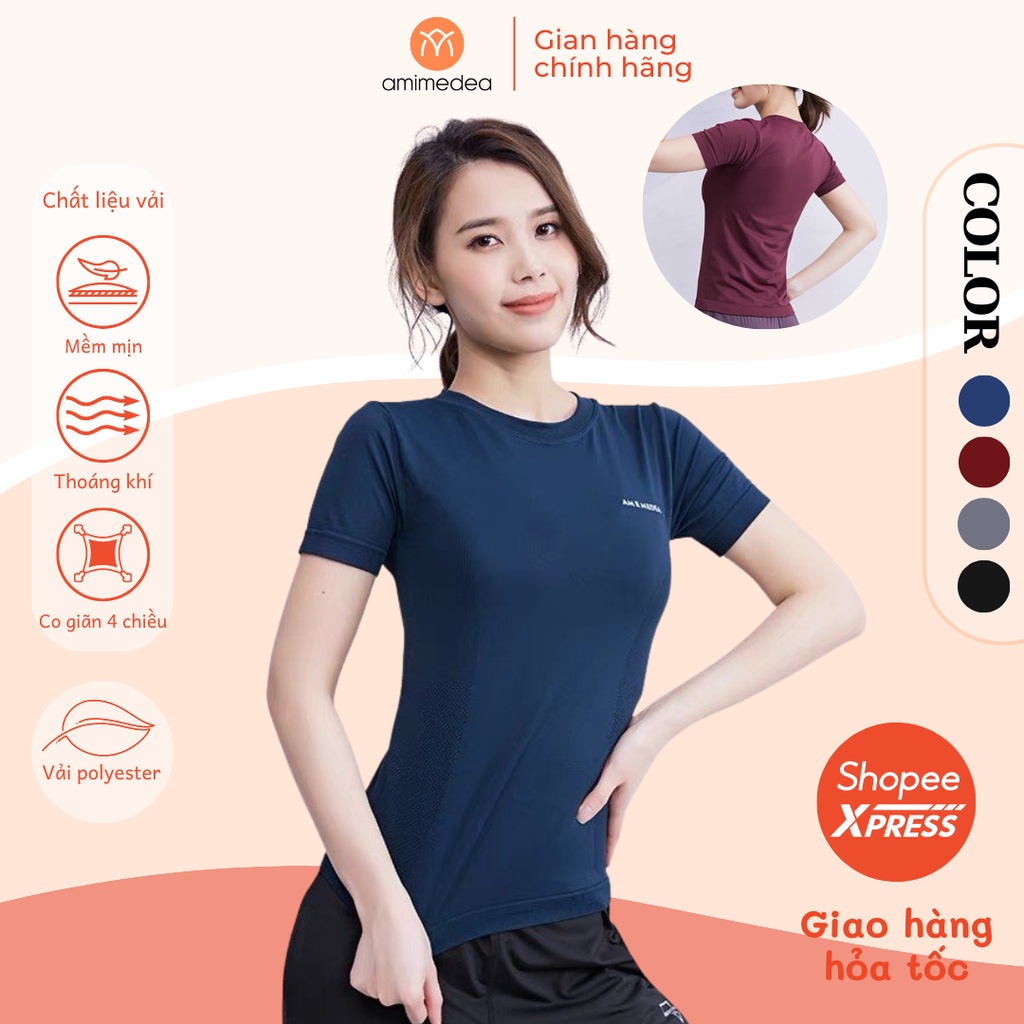 Áo thun thể thao nữ, áo phông tập gym yoga cao cấp AMI mềm mịn vải lưới thông thoáng 2 bên hồng, thấm hút mồ hôi T315