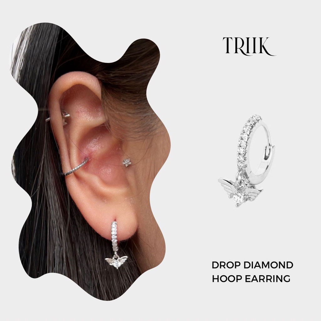Khuyên tai vòng đá - Drop Diamond Hoop Earring - Cupid ( giá 1 chiếc )