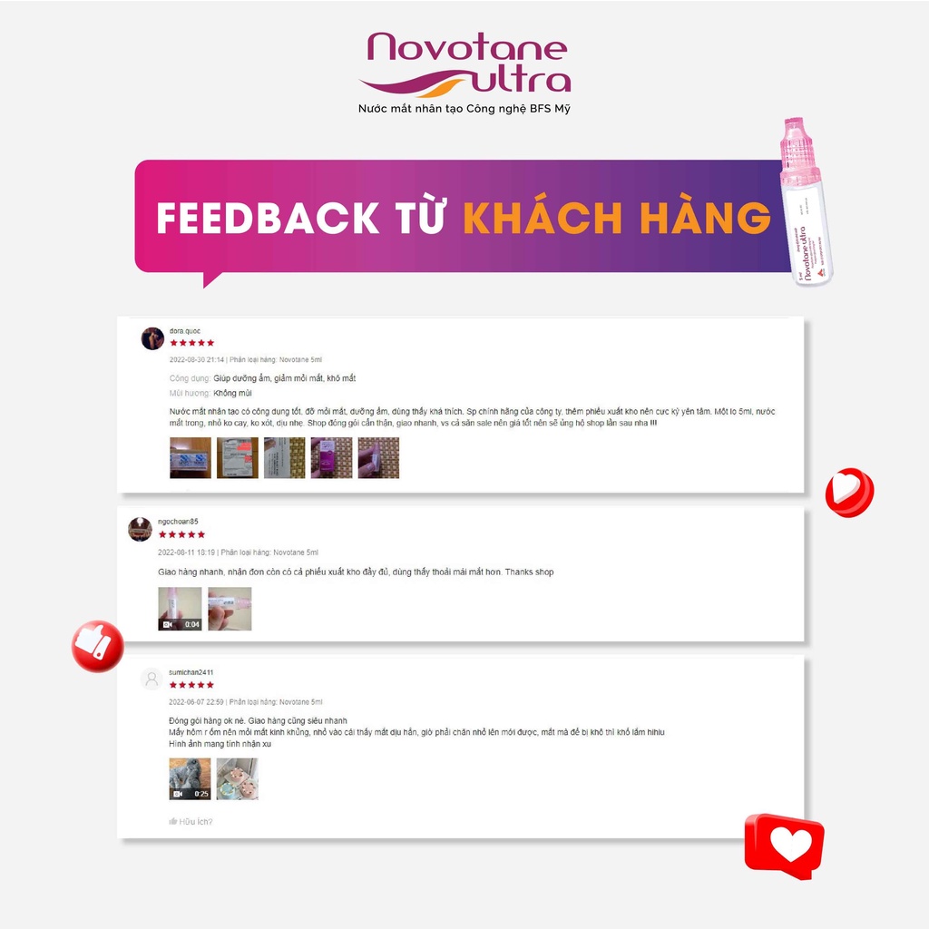 Nước mắt nhân tạo Novotane Ultra 5ml giảm khô, giảm mỏi mắt, hỗ trợ quá trình phục hồi sau phẫu thuật mắt