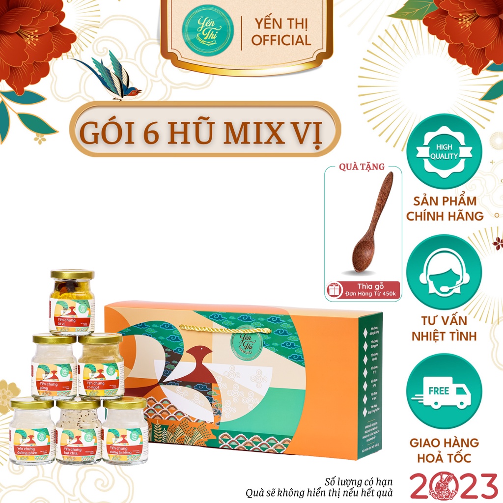 Yến Thị - Gói quà tặng 6 hũ mix đủ vị - Yến sào Khánh Hòa chưng sẵn - 30% yến thô/ hũ 70ml