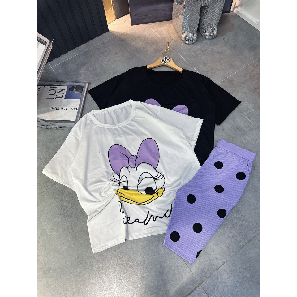 [3.3 Sales Freeship] Set bộ thun đùi dễ thương, set áo thun in hình vịt donal phối quần lửng ngố chấm bi cute mtb