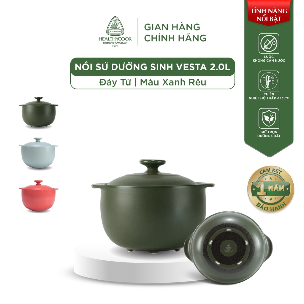 Nồi Sứ Dưỡng Sinh Minh Long Healthy Cook Vesta 2.0 L - Dùng Cho Bếp Từ
