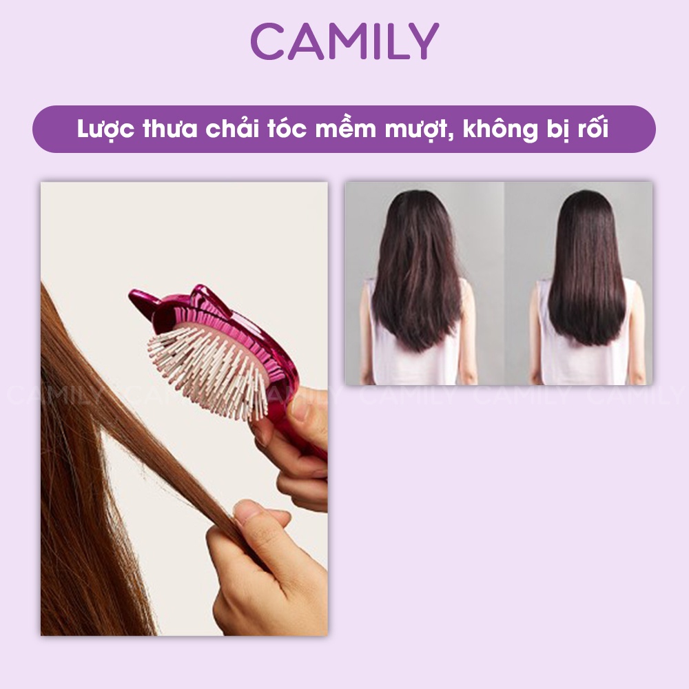Lược Camily lược tròn chải tóc thiết kế đệm khí massage đầu hình tai mèo tráng gương cao cấp LC07