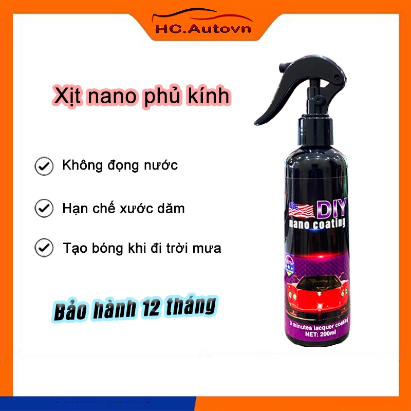 Chai Xịt Phủ Nano Kính Ô Tô Xe Máy Chống Nước Ceramic Wax Phủ Bóng Xe Tặng Kèm Khăn Lau Xe Ô Tô