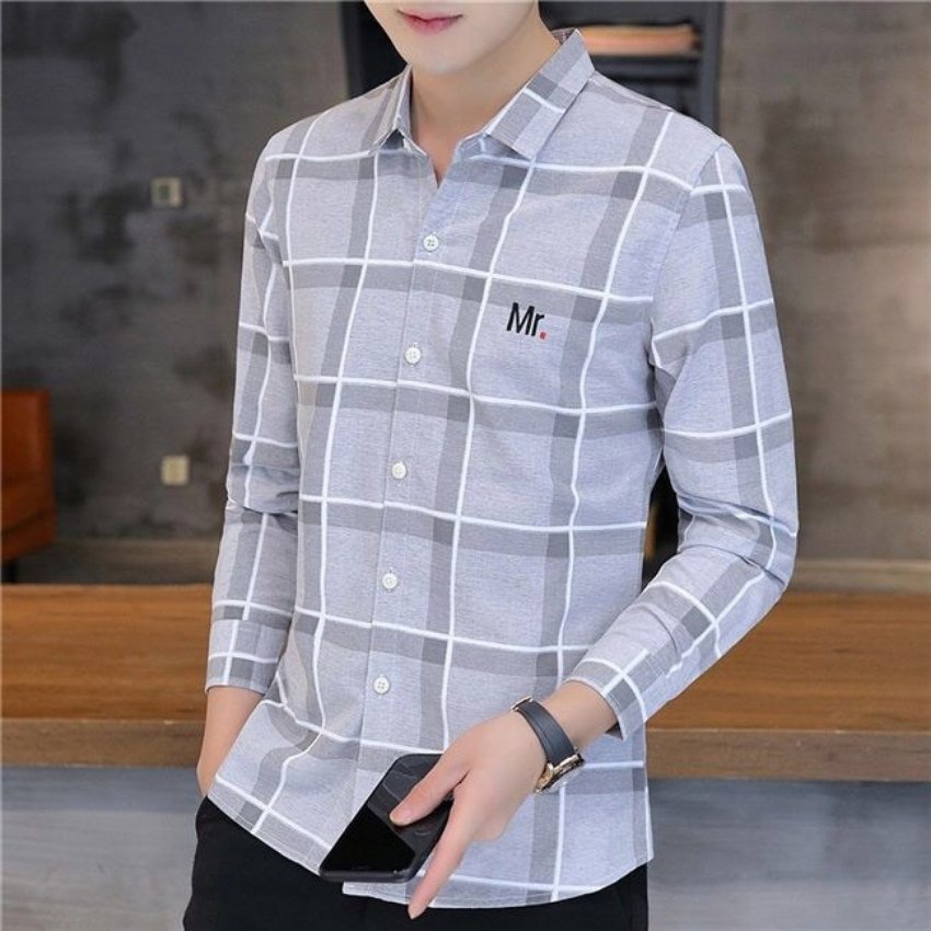Áo sơ mi nam tay dài kẻ caro thêu chữ Mr999 phong cách Hàn Quốc thời trang Erina cao cấp chất vải mát mịn