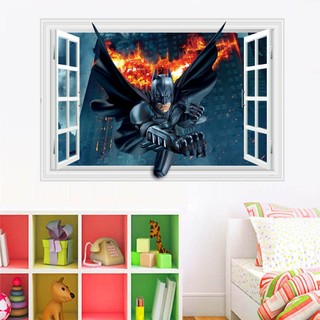Decal trang trí tường - Cửa sổ Batman với đôi cánh lửa