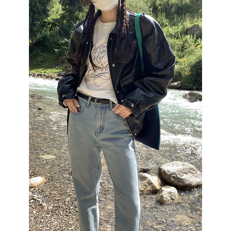 Áo thun nữ Dài tay Form rộng cổ tròn Basic Hàn Quốc Áo phông nữ Tay dài In chữ Cotton Cao cấp Thời trang