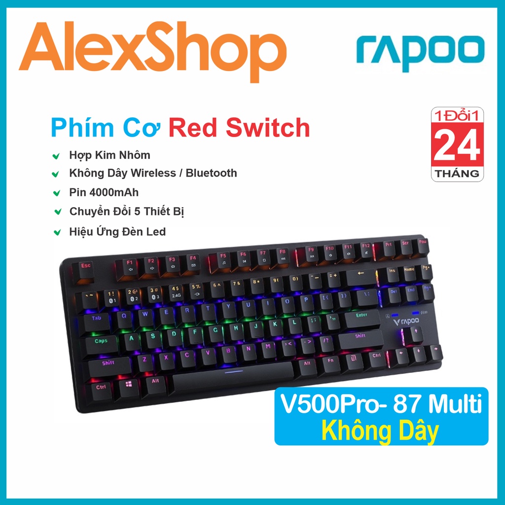 [Red Switch] Rapoo V500Pro Multi 87 Bàn Phím Cơ Gaming Không Dây Wirless / BlueTooth - Bh 2 Năm 1 Đổi 1