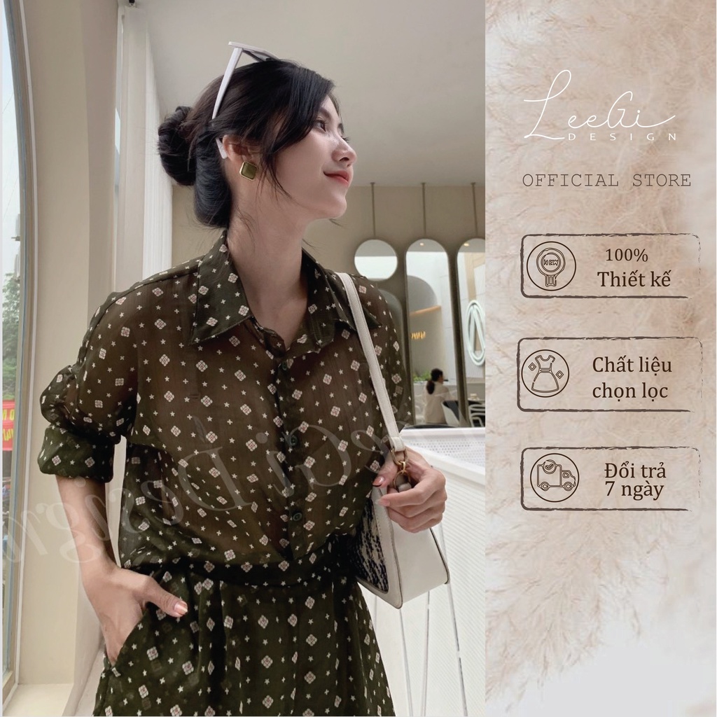 Set áo sơ mi quần đùi họa tiết rêu LeeGi Design Min4105