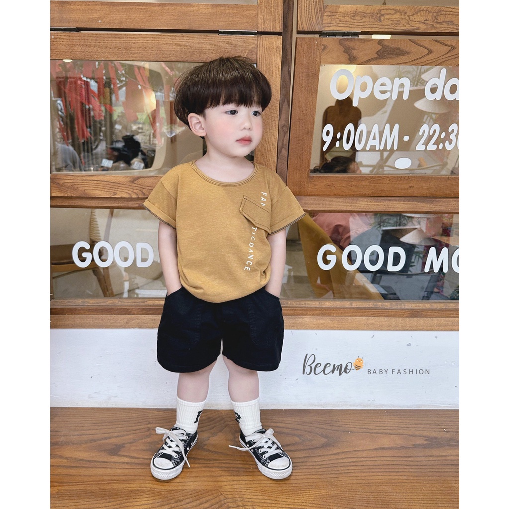 Áo phông in chữ cho bé Beemo,Chất liệu cotton co giãn, thấm hút mồ hôi,hiết kế basic viền chỉ nổi bật B282