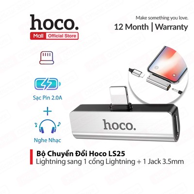 Bộ Chuyển Đổi Hoco LS25 cổng 1 cổng LN sang 1 cổng ip và 1 cổng Jack 3.5mm ,vừa sạc vừa nghe nhạc dành cho 10/11/12