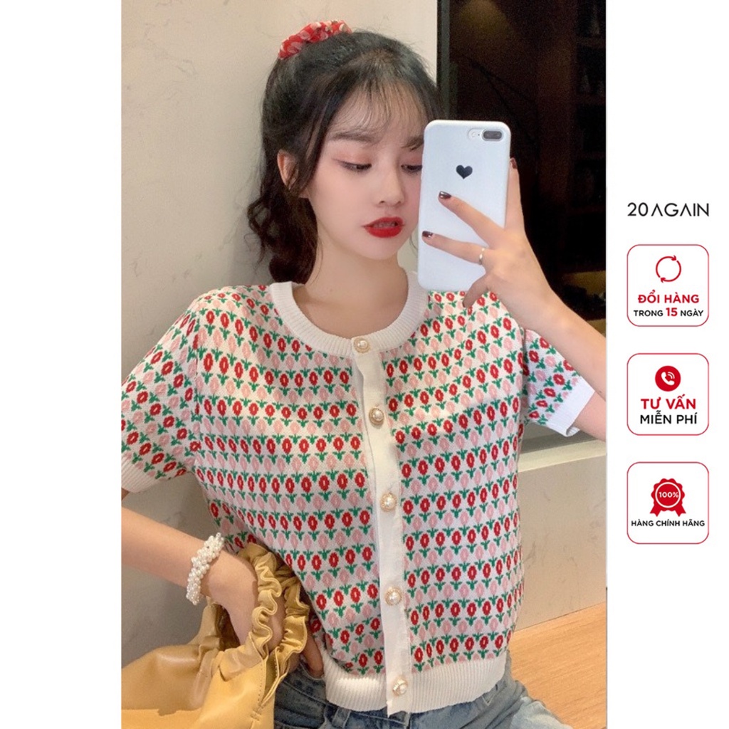 Áo len montoghi 20AGAIN, thiết kế hoạ tiết hoa nhí dễ thương ALW2053