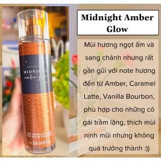 ✨ Xịt thơm Body Mist 𝐁𝐚𝐭𝐡 𝐀𝐧𝐝 𝐁𝐨𝐝𝐲 𝐖𝐨𝐫𝐤𝐬 𝐌𝐢𝐝𝐧𝐢𝐠𝐡𝐭 𝐀𝐦𝐛𝐞𝐫 𝐆𝐥𝐨𝐰