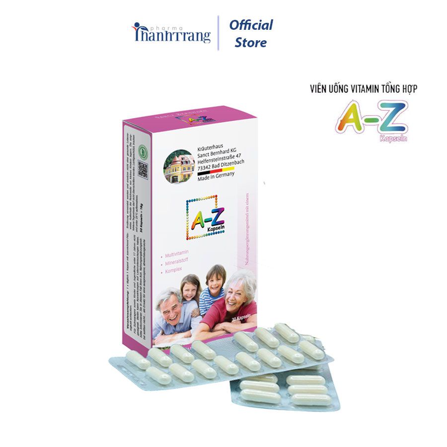 Viên uống Vitamin tổng hợp A-Z Kapseln bổ sung 24 Vitamin C, Kẽm, E tăng cường sức khỏe (Vỉ 30 Viên)