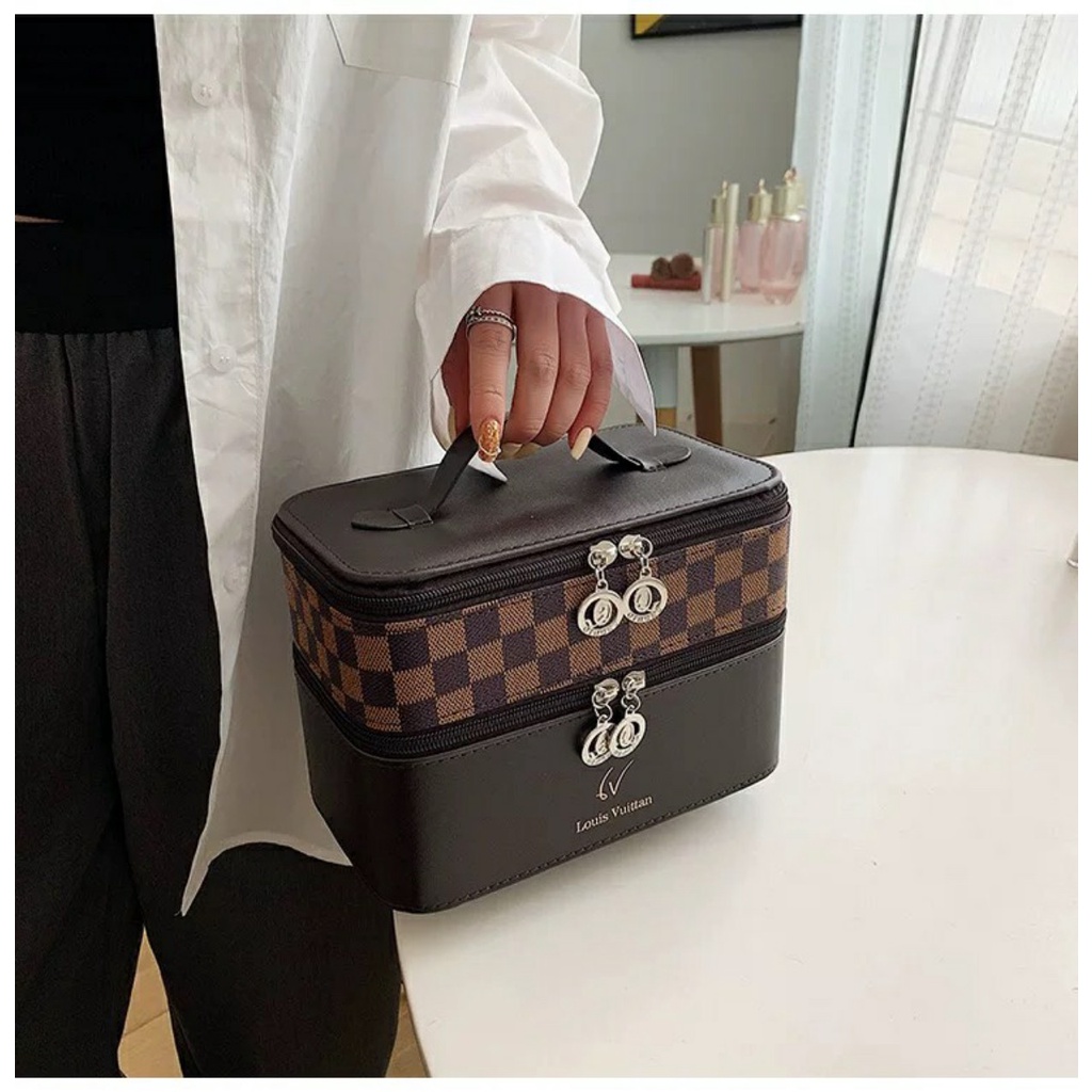 Cốp đựng mỹ phẩm cá nhân 2 tầng có kèm gương tiện lợi