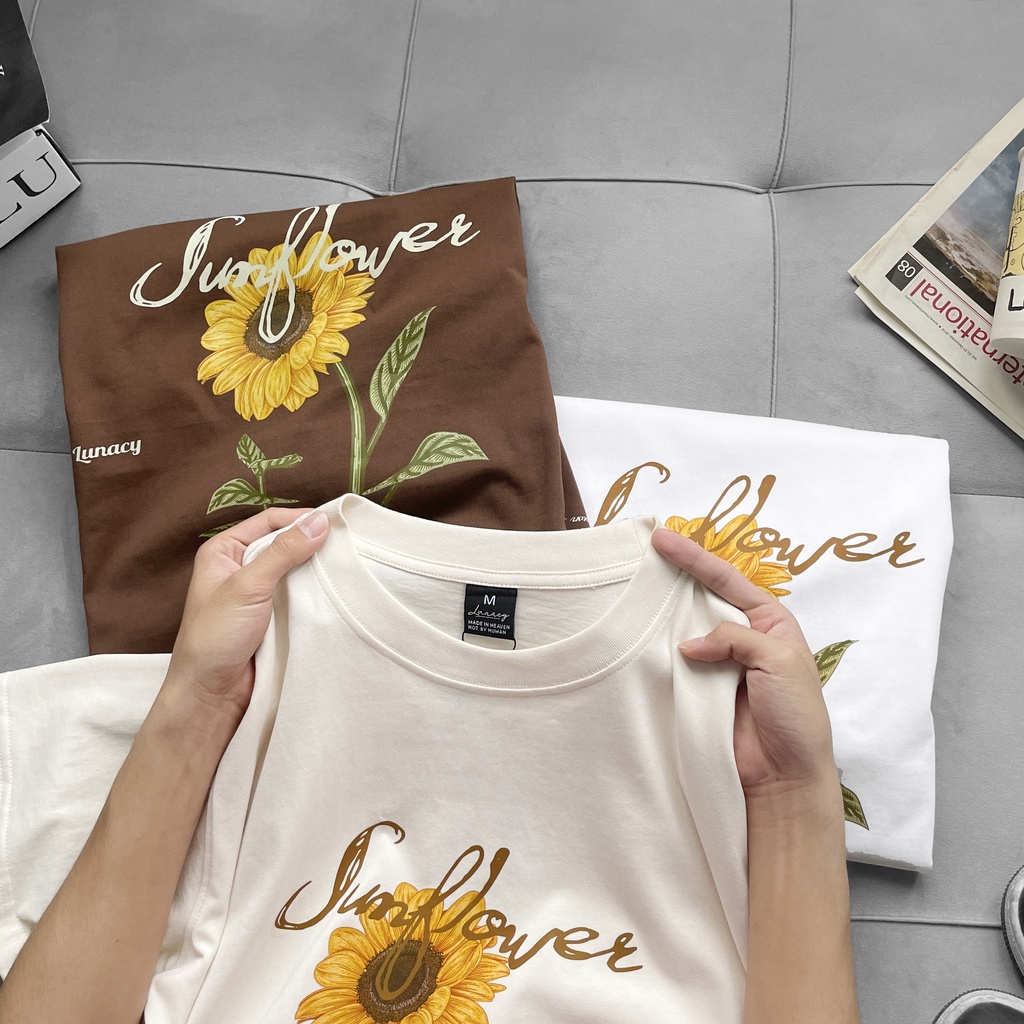 Áo thun tay lỡ Sunflower phông Unisex nam nữ Cotton oversize form rộng LUNACY