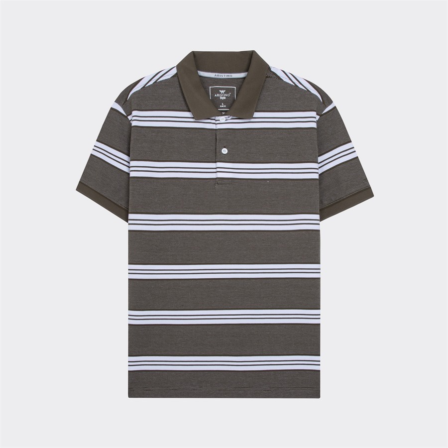 [MỚI] Áo polo ngắn tay ARISTINO màu xanh rêu phối họa tiết kẻ độc đáo, ấn tượng- APS003S3