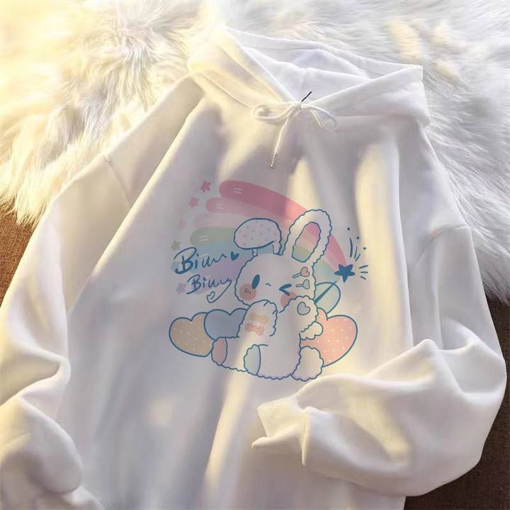 Áo hoodie mỏng dáng rộng họa tiết hoạt hình phong cách hong kong cho nữ 2021