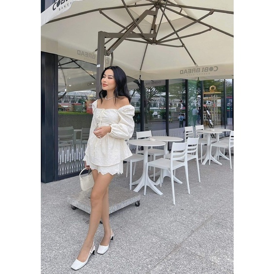 Set áo quần short khoét eo ren gấm wabisabi N1702