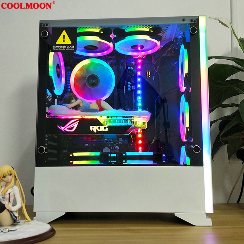 Bộ 5 Quạt Tản Nhiệt Coolmoon V2 - Fan Led RGB Coolmoon V2 + Bộ Hub Coolmoon và điều khiển