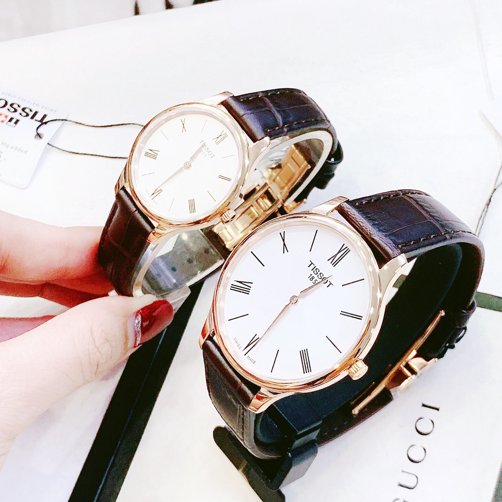 Đồng hồ đôi nam nữ dây da Tissot Tradition T063.409.36.018.00 và T063.209.36.038.00