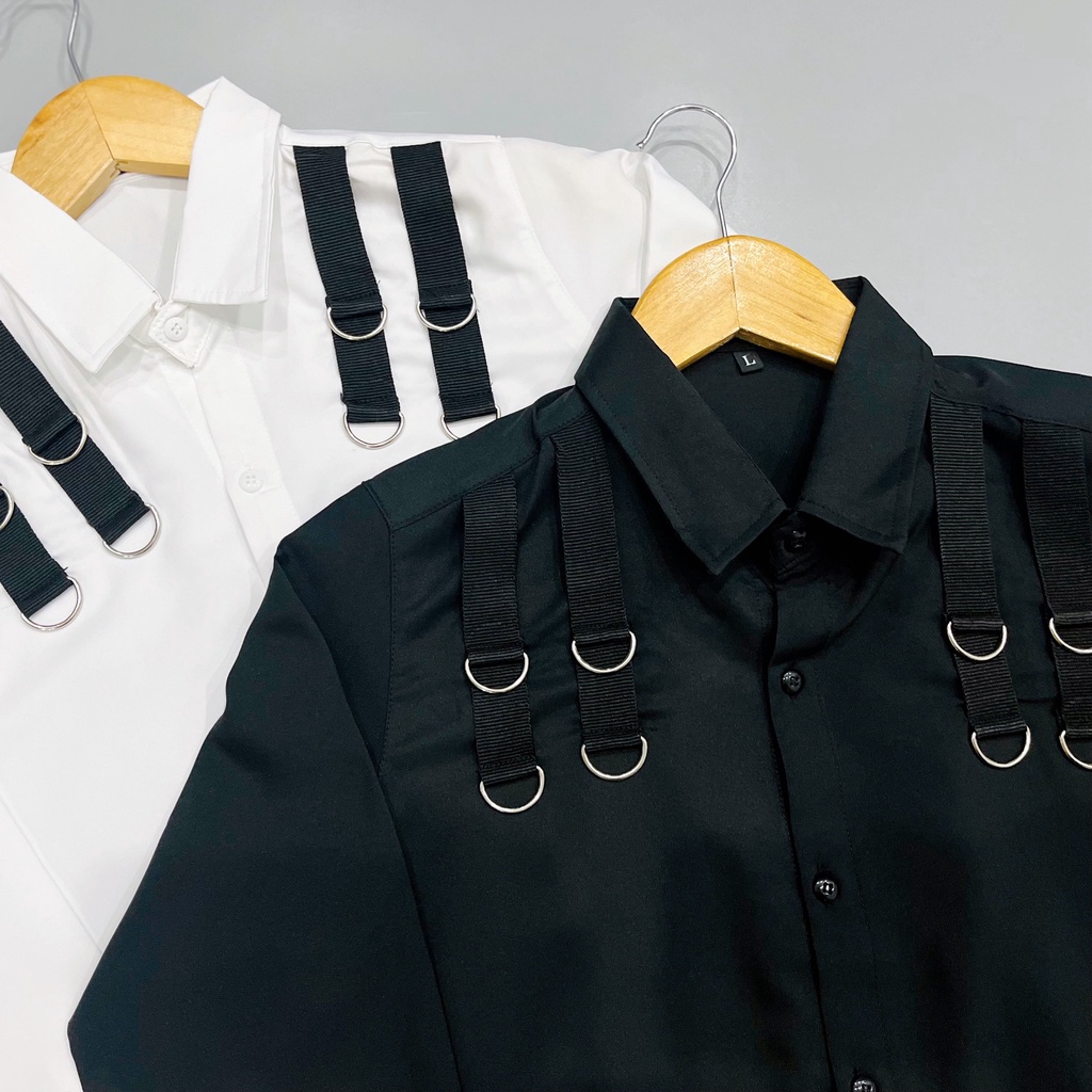 Áo sơ mi nam trắng tay dài phối dây+vải lụa mịn chống nhăn+mẫu mới giá rẻ-AHFASHION