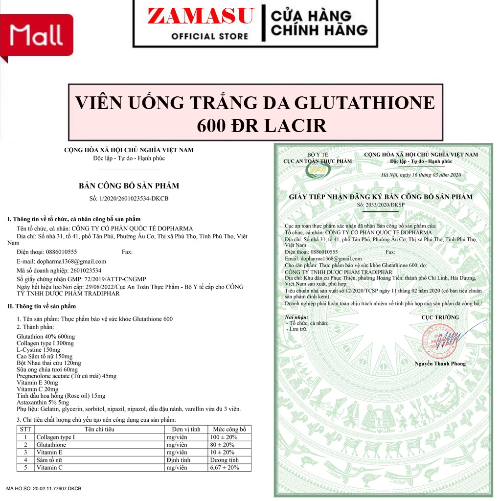 Viên Uống Trắng Da Glutathione 600 Dr Lacir Chính Hãng, Hạn Chế Lão Hoá Da, Nếp Nhăn, Tăng Nội Tiết Tố Nữ | BigBuy360 - bigbuy360.vn