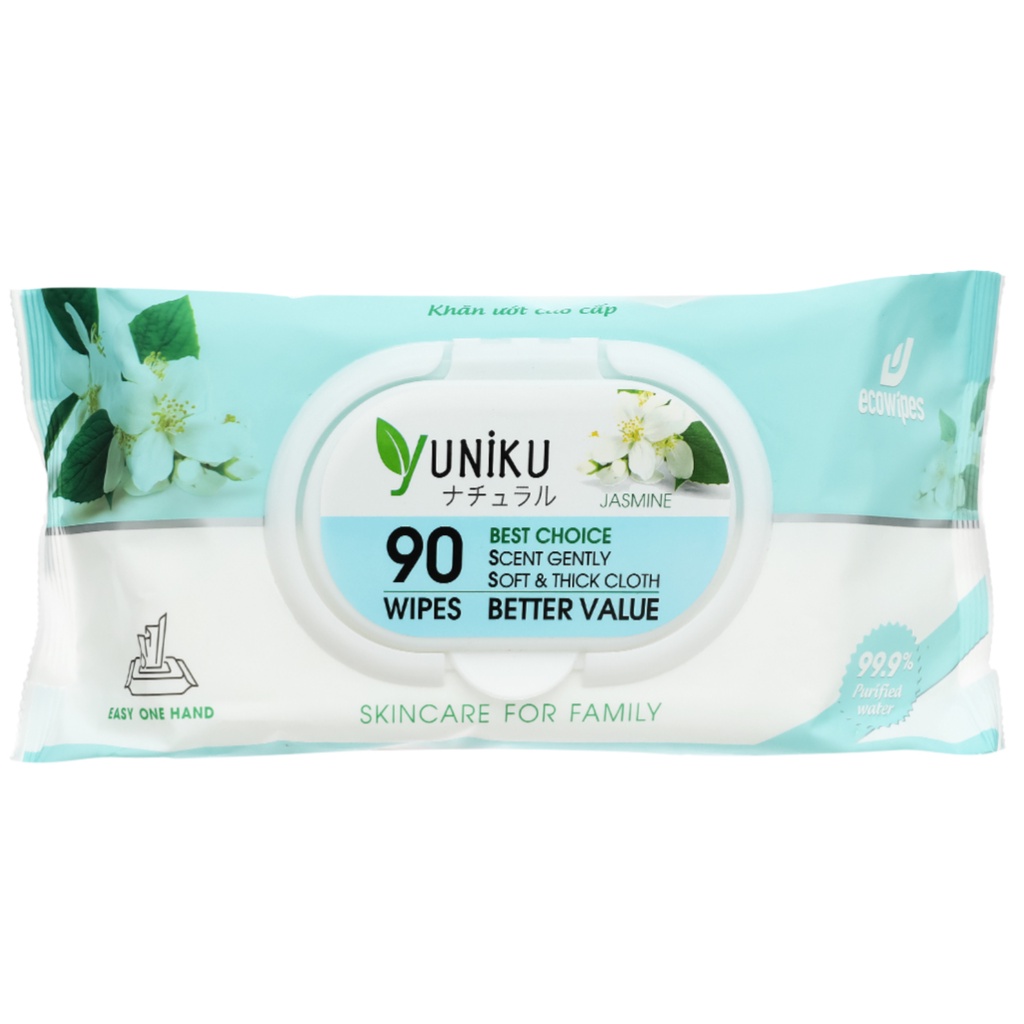 Khăn ướt nha đam không mùi,  hương trà xanh, hương hoa, hương nhài 20,90 tờ YUNIKU Nhật Bản