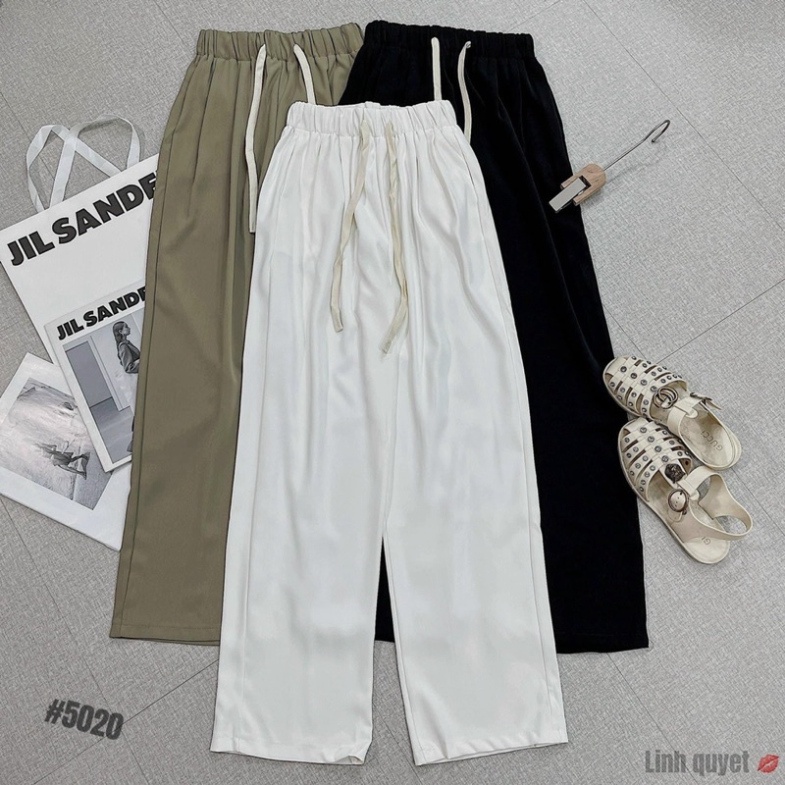 Quần ống rộng loe dáng suông dây rút dáng thon cao phong thái hàn quốc nội y xanh - chất mát