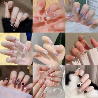 Bộ 24 Móng Tay Giả Dáng Dài Dán Keo Đính Đá 3D Thiết Kế Thời Trang Kèm Keo Dán Dành Cho Bạn Nữ
