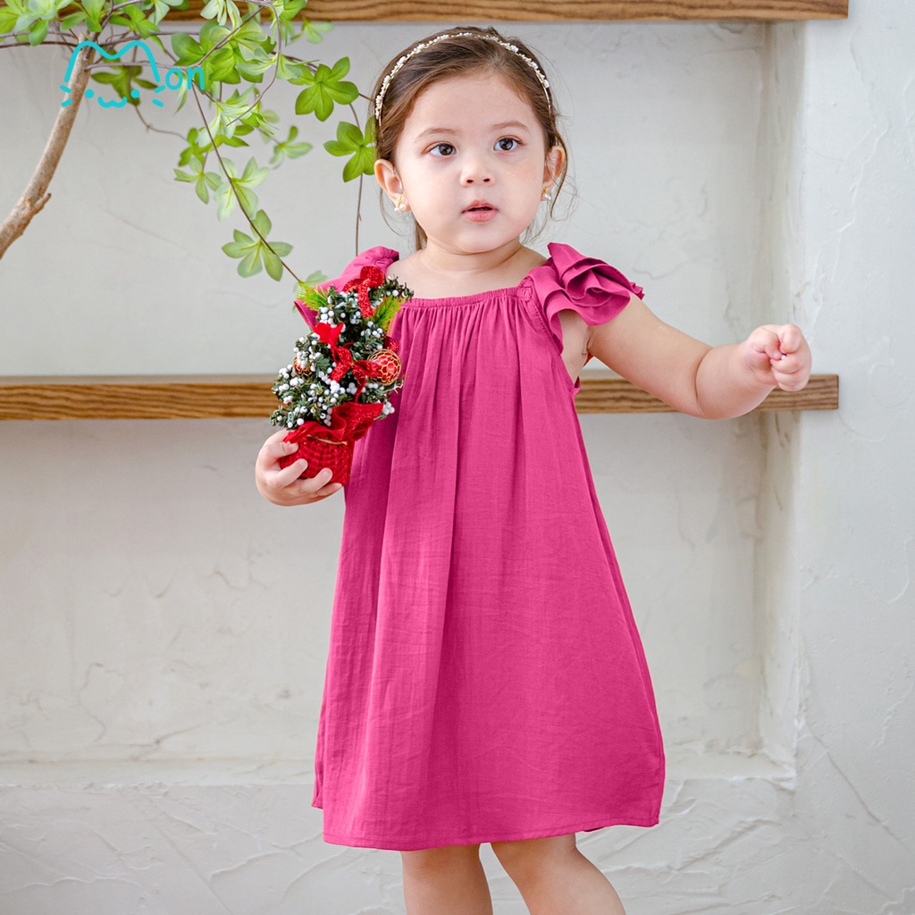 Váy bé gái 3 tuổi chất đũi tằm an toàn cho da, nhẹ mát, phù hợp mặc nhà, đi học đi chơi cho bé 2-6 tuổi MonBabies MV25