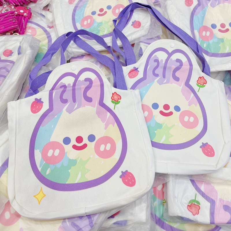 Túi Tote Vải Canvas Gấu Dâu Lotso Bear/Thỏ Tím/Kuromi Cute Đi Học, Đi Làm