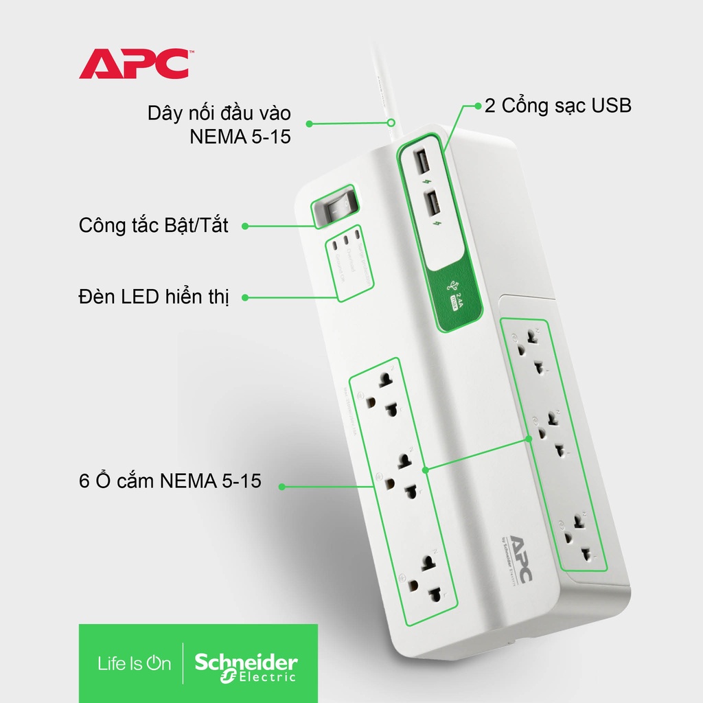 [FREESHIP] Ổ cắm chống xung sét APC by Schneider Electric PM63U-VN