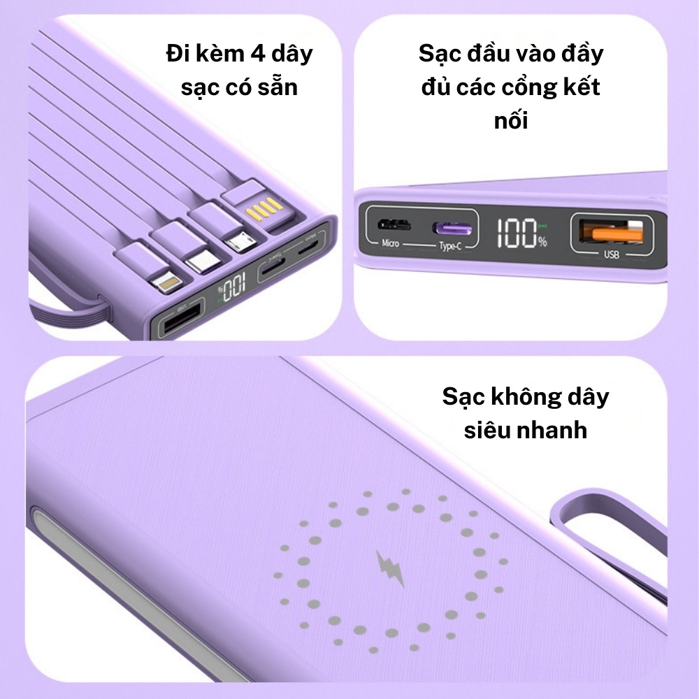 Sạc dự phòng không dây Mobifone 20000mah, sạc siêu nhanh, sạc đồng thời 6 thiết bị, có đèn Led chiếu siêu sáng