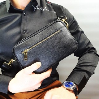 [Da thật] Clutch hộp kết hợp túi đeo chéo da bò thật CL134LEA (Đen/Nâu) - 100% da bò thật, BH 3 năm