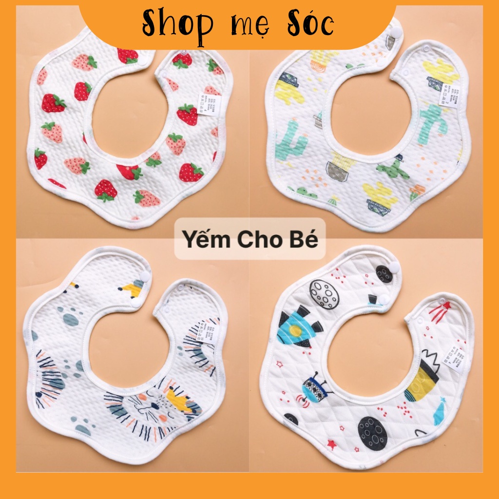 Yếm xô tròn sợi tre 6 lớp xoay 360 độ có cúc bấm dày dặn siêu thấm hút dành cho bé mesocshop