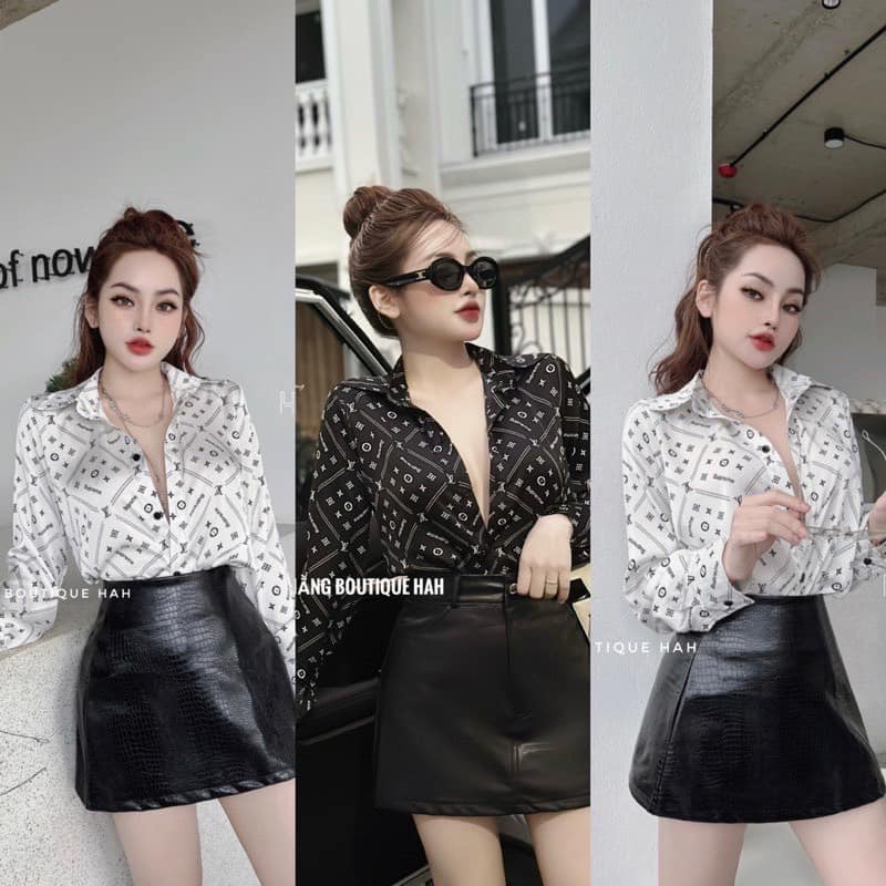 Áo sơ mi lụa họa tiết L.V (kèm ảnh thật và video)