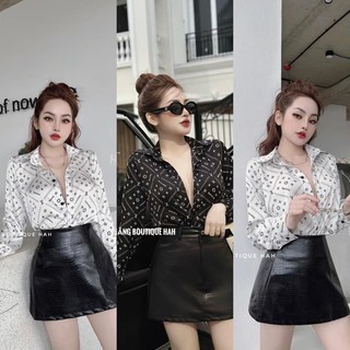 Áo sơ mi lụa họa tiết L.V