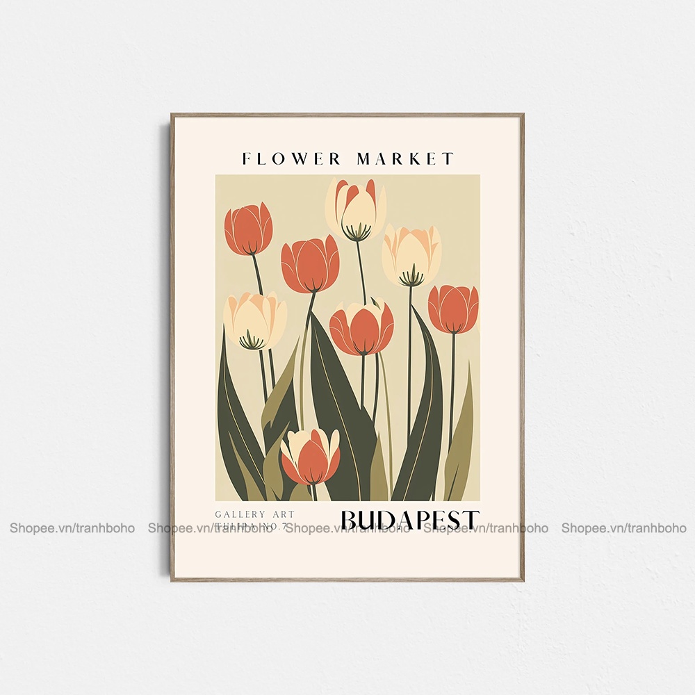 Tranh Flower Market - Tranh BOHO trừu tượng treo tường kích thước 50*70cm, tặng đinh 3 chân, BH 12 tháng