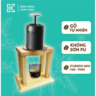 Giá đỡ/kệ gỗ 4 trụ dùng để máy staresso mirage, phin, phễu pour over bằng gỗ tự nhiên karí