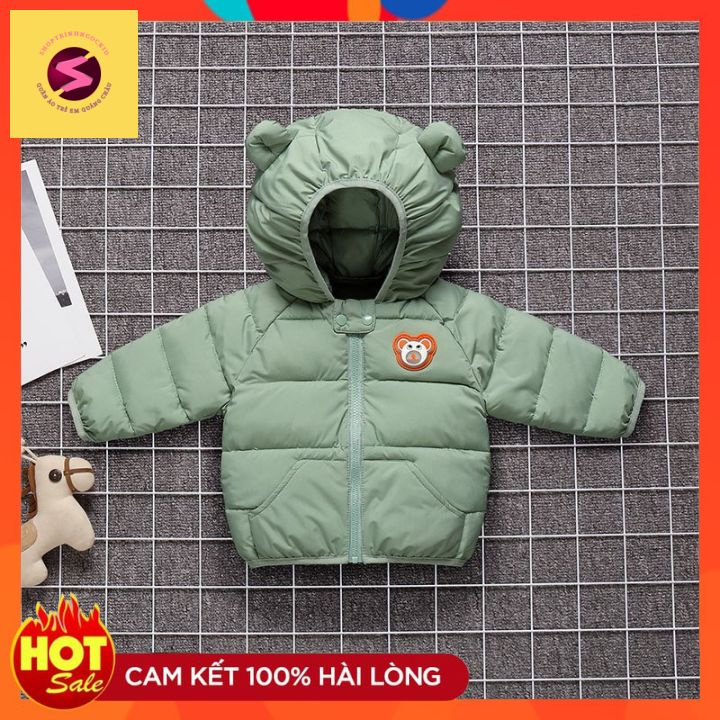 Áo khoác trẻ em tai gấu có đèn nháy hàng quảng châu siêu nhẹ ấm áp bé trai bé gái 6-22kg