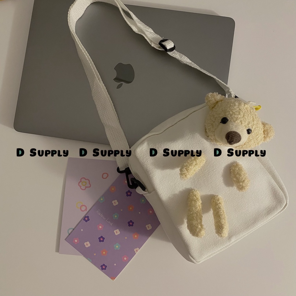 Túi Xách Vải Kèm Gấu Bông I Túi Tote Kèm Gấu Bông I Túi Đeo Chéo I Túi Vải Canvas Đựng Điện Thoại 2023