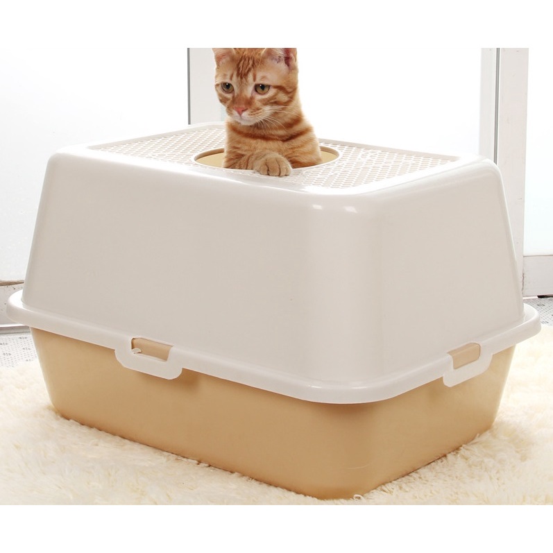 Nhà vệ sinh cho mèo có nắp đậy chống văng TẶNG XẺNG - nhà vệ sinh cho mèo lớn kích thước 64x48x35 cm